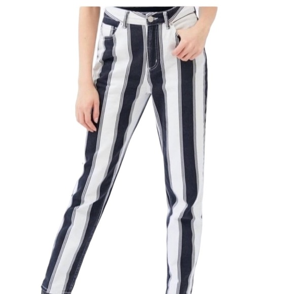 BDG Y2K Mom Striped Jeans Size 27 Straight Leg Preppy Nautical High Waisted - Picture 1 of 9